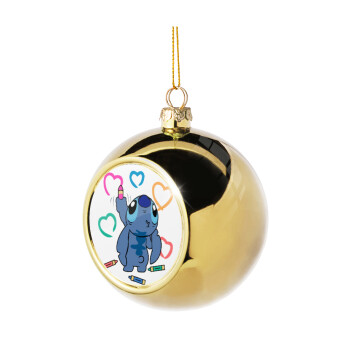 Lilo & Stitch painting, Golden Christmas tree ball ornament 8cm