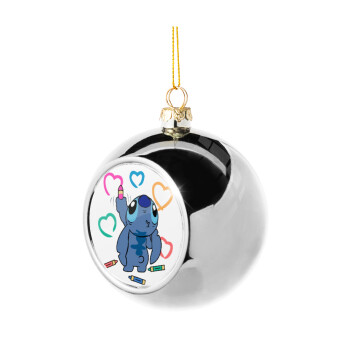 Lilo & Stitch painting, Silver 8cm Christmas tree ball ornament