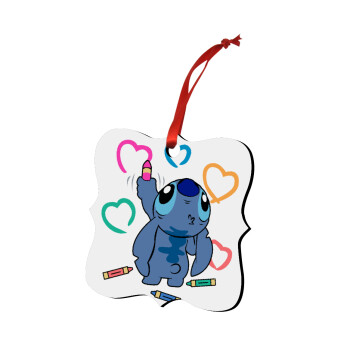 Lilo & Stitch painting, Christmas ornament polygon wooden 7.5cm