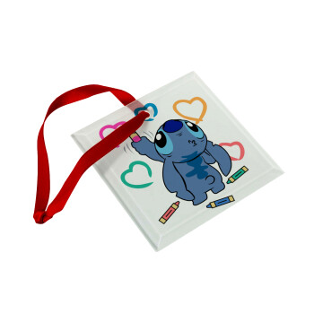 Lilo & Stitch painting, Στολίδι Χριστουγεννιάτικο στολίδι γυάλινο τετράγωνο 9x9cm