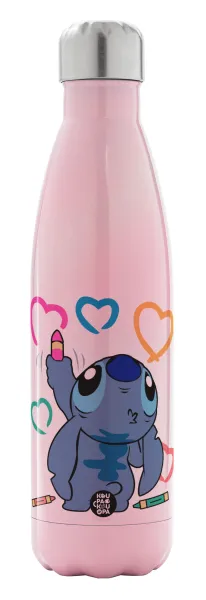 Lilo & Stitch painting — Metal mug thermos Pink Iridiscent (Stainless steel), double wall, 500ml