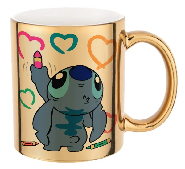 Lilo & Stitch painting — Mug ceramic, gold mirror, 330ml