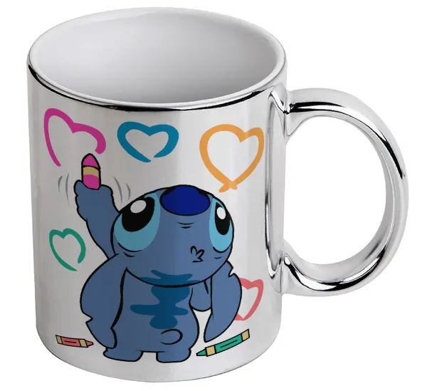 Lilo & Stitch painting — Κούπα κεραμική, ασημένια καθρέπτης, 330ml