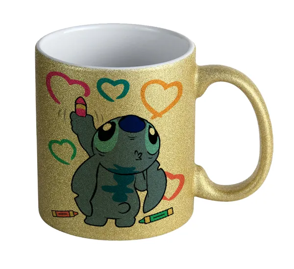 Lilo & Stitch painting — Κούπα Χρυσή Glitter που γυαλίζει, κεραμική, 330ml
