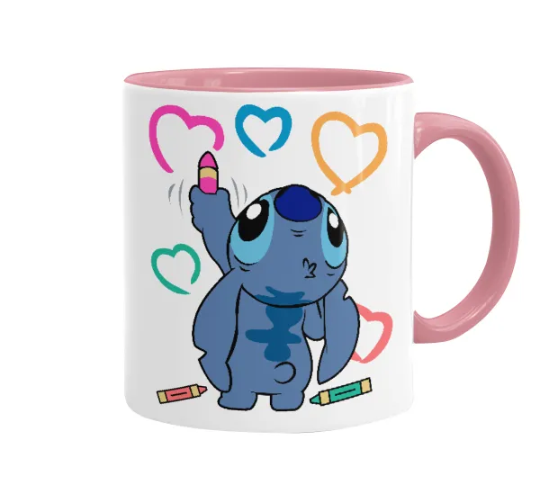 Lilo & Stitch painting — Κούπα χρωματιστή ροζ, κεραμική, 330ml