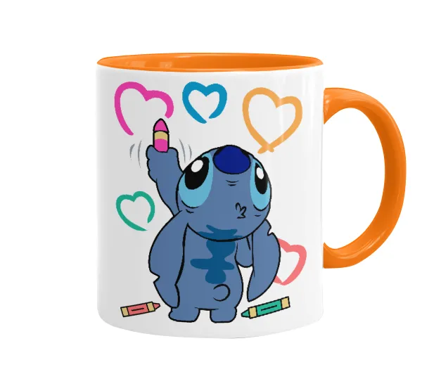 Lilo & Stitch painting — Κούπα χρωματιστή πορτοκαλί, κεραμική, 330ml