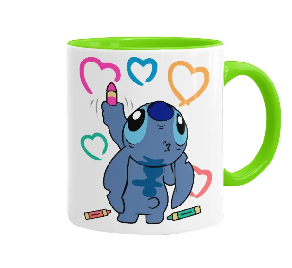 Lilo & Stitch painting — Mug colored light green, ceramic, 330ml