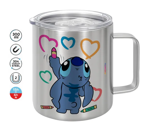 Lilo & Stitch painting — Double-walled stainless steel mug 300ml with temperature-retaining lid