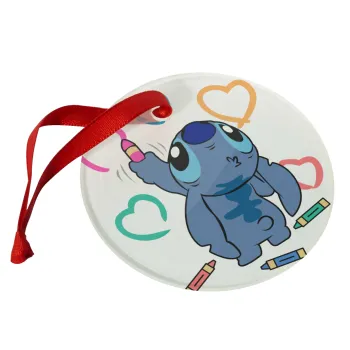 Lilo & Stitch painting, Christmas ornament glass 9cm