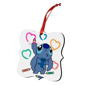 Lilo & Stitch painting, Christmas ornament polygon wooden 7.5cm
