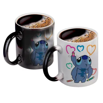 Lilo & Stitch painting, Color changing magic Mug, ceramic, 330ml when adding hot liquid inside, the black colour desappears (1 pcs)
