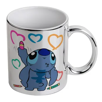 Lilo & Stitch painting, Mug ceramic, silver mirror, 330ml