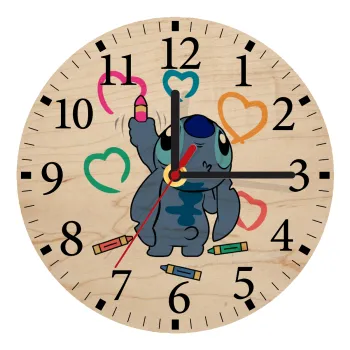 Lilo & Stitch painting, Ρολόι τοίχου ξύλινο plywood (20cm)