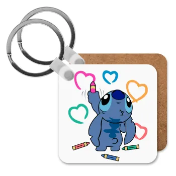 Lilo & Stitch painting, Μπρελόκ Ξύλινο τετράγωνο MDF