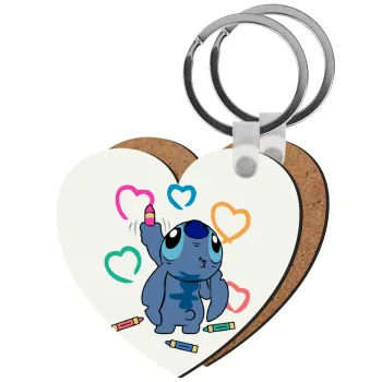Lilo & Stitch painting, Μπρελόκ Ξύλινο καρδιά MDF