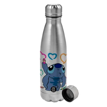 Lilo & Stitch painting, Metallic water bottle, stainless steel, 750ml