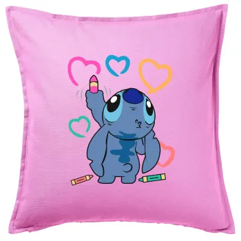 Lilo & Stitch painting, Μαξιλάρι καναπέ ΡΟΖ 100% βαμβάκι, περιέχεται το γέμισμα (50x50cm)