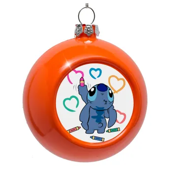 Lilo & Stitch painting, Orange Christmas tree ornament bauble 8cm