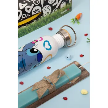 Lilo & Stitch painting, Πασχαλινή Λαμπάδα με παγούρι μεταλλικό (620ml, stainless steel) & κερί αρωματικό πλακέ (30cm) (ΤΙΡΚΟΥΑΖ)