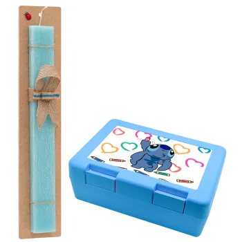 Lilo & Stitch painting, Easter Set, children's snack container BLUE & Easter aromatic flat candle (30cm) (TURQUOISE)