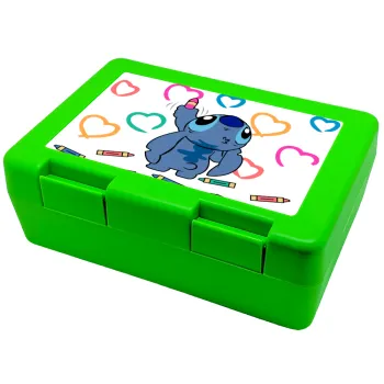 Lilo & Stitch painting, Παιδικό δοχείο κολατσιού ΠΡΑΣΙΝΟ 185x128x65mm (BPA free πλαστικό)