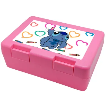 Lilo & Stitch painting, Παιδικό δοχείο κολατσιού ΡΟΖ 185x128x65mm (BPA free πλαστικό)