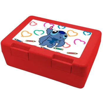 Lilo & Stitch painting, Παιδικό δοχείο κολατσιού ΚΟΚΚΙΝΟ 185x128x65mm (BPA free πλαστικό)