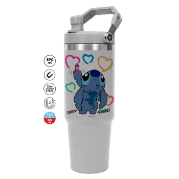 Lilo & Stitch painting, ΓΚΡΙ χρώματος Θερμός Ανοξείδωτο 890ml (30oz) με χερούλι