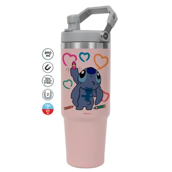 Lilo & Stitch painting, ΡΟΖ χρώματος Θερμός Ανοξείδωτο 890ml (30oz) με χερούλι