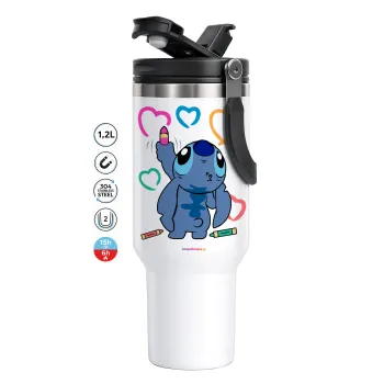 Lilo & Stitch painting, Mega Tumbler με καπάκι, διπλού τοιχώματος (θερμό) 1,2L