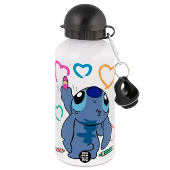 Lilo & Stitch painting, Metal water bottle, White, aluminum 500ml