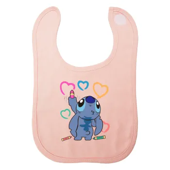 Lilo & Stitch painting, Σαλιάρα με Σκρατς ΡΟΖ 100% Organic Cotton (0-18 months)