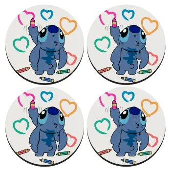 Lilo & Stitch painting, SET of 4 round wooden coasters (9cm)