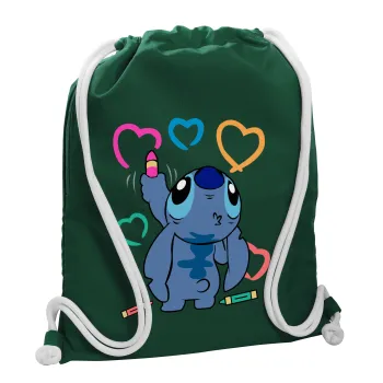 Lilo & Stitch painting, Τσάντα πλάτης πουγκί GYMBAG BOTTLE GREEN, με τσέπη (40x48cm) & χονδρά λευκά κορδόνια