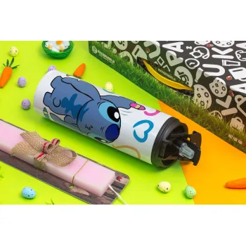 Lilo & Stitch painting, Easter candle,Travel Tumbler 2 Lids, with metal straw & cleaning brush & aromatic flat candle (30cm) (PINK)