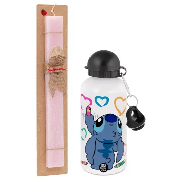 Lilo & Stitch painting, Easter Set, metallic aluminum bottle (500ml) & aromatic flat Easter candle (30cm) (PINK)