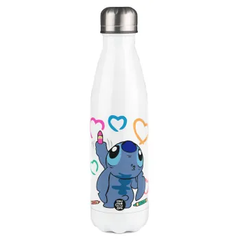 Lilo & Stitch painting, Μεταλλικό παγούρι θερμός Λευκό (Stainless steel), διπλού τοιχώματος, 500ml