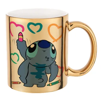 Lilo & Stitch painting, Κούπα κεραμική, χρυσή καθρέπτης, 330ml
