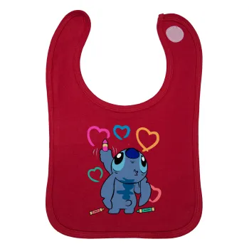 Lilo & Stitch painting, Σαλιάρα με Σκρατς Κόκκινη 100% Organic Cotton (0-18 months)