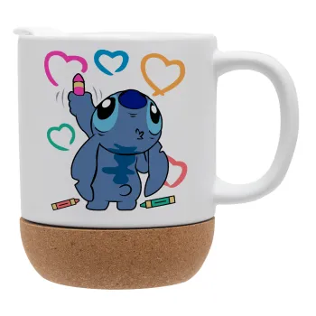 Lilo & Stitch painting, Ceramic coffee mug Cork (MAT), 330ml