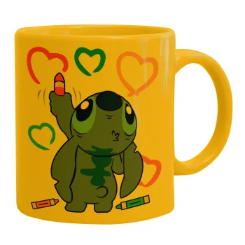 Lilo & Stitch painting, Κούπα, κεραμική κίτρινη, 330ml