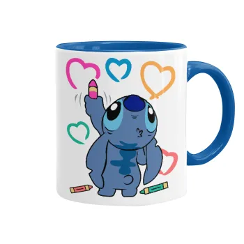 Lilo & Stitch painting, Κούπα χρωματιστή μπλε, κεραμική, 330ml