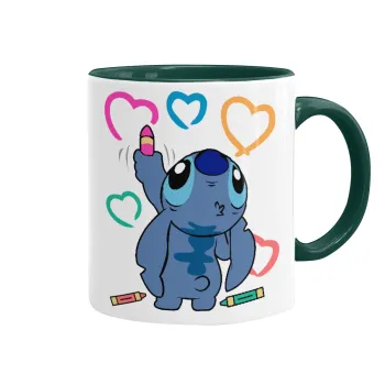 Lilo & Stitch painting, Mug colored green, ceramic, 330ml