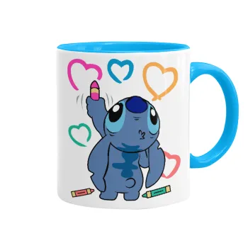Lilo & Stitch painting, Κούπα χρωματιστή γαλάζια, κεραμική, 330ml