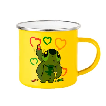 Lilo & Stitch painting, Yellow Enamel Metallic Cup 360ml