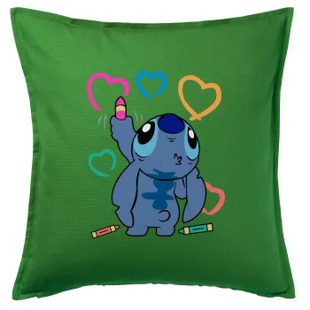 Lilo & Stitch painting, Μαξιλάρι καναπέ Πράσινο 100% βαμβάκι, περιέχεται το γέμισμα (50x50cm)