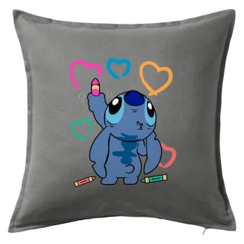 Lilo & Stitch painting, Μαξιλάρι καναπέ Γκρι 100% βαμβάκι, περιέχεται το γέμισμα (50x50cm)