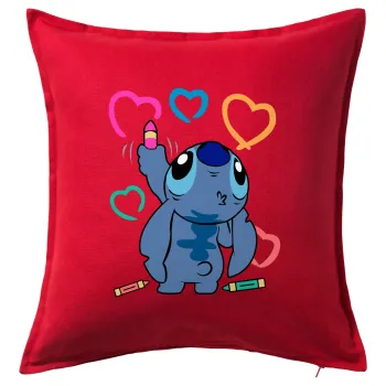 Lilo & Stitch painting, Μαξιλάρι καναπέ Κόκκινο 100% βαμβάκι, περιέχεται το γέμισμα (50x50cm)