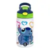 Children's hot water bottle, stainless steel, with safety straw, green, blue (350ml)