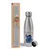Easter Set, metallic Inox water bottle (750ml) & aromatic flat Easter candle (30cm) (GRAY)